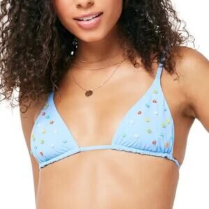 L*Space Brittany Triangle Bikini Top Blue Floral Beaded NWT